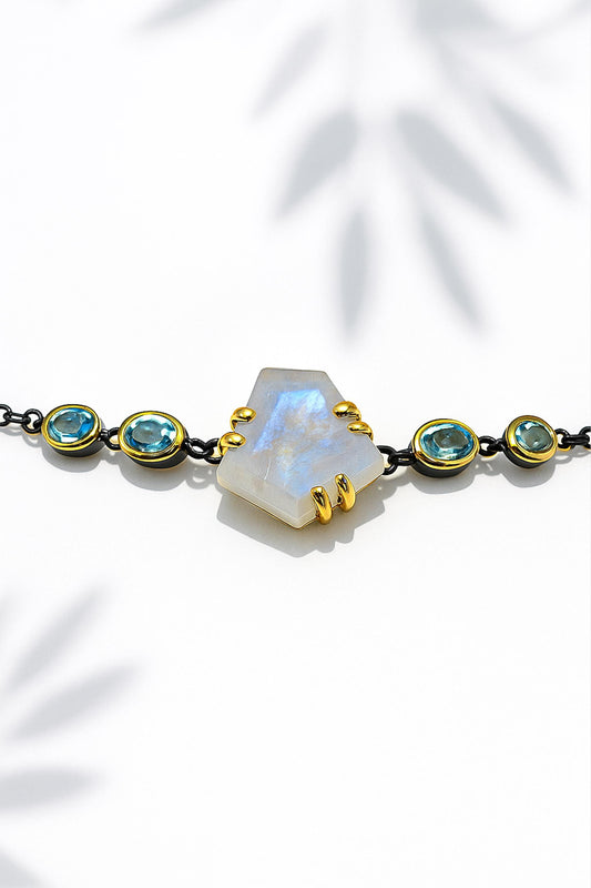 925 Sterling Silver Moonstone Black Bracelet