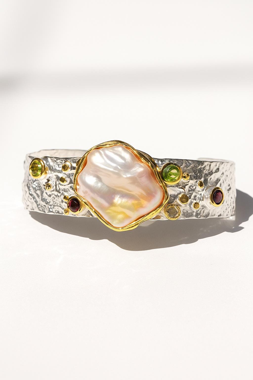 925 sterling silver baroque pearl wide cuff bracelet