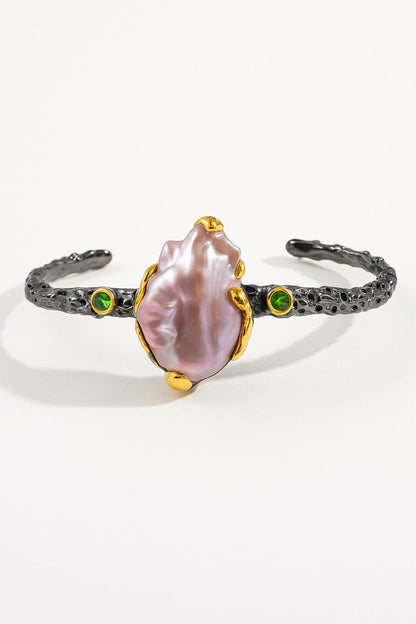 925 sterling silver pink baroque pearl cuff bracelet