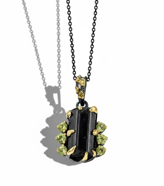 925 Sterling Silver Raw Black Tourmaline Chunky Necklace