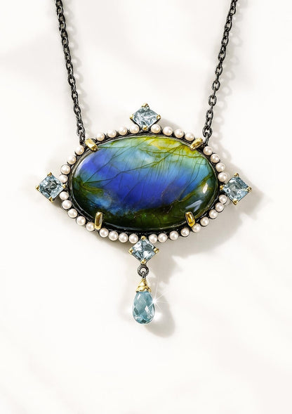 925 Sterling Silver Labradorite Chunky Necklace