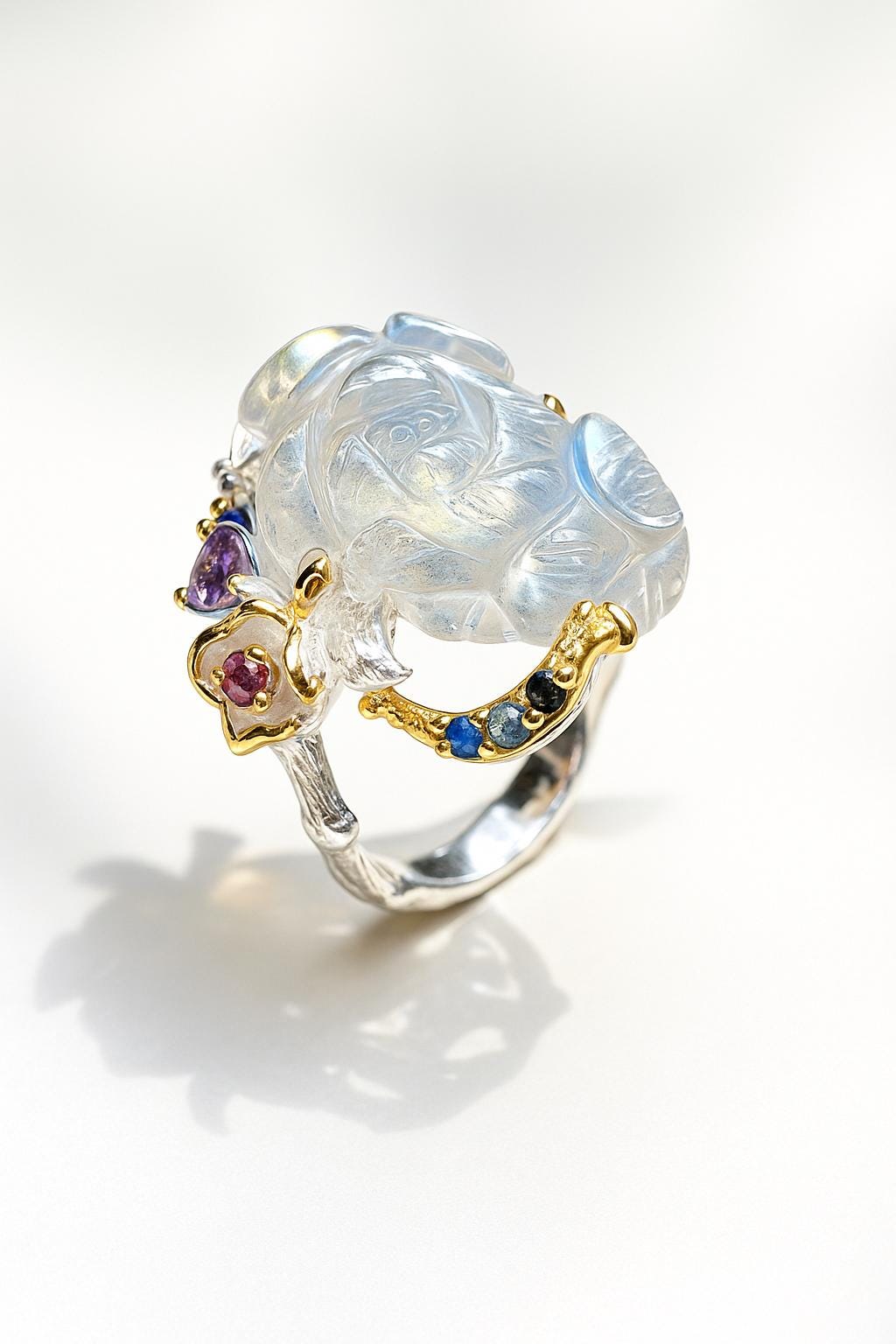 925 Sterling Silver Labradorite Flower Ring