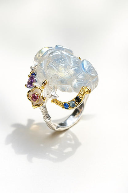 925 Sterling Silver Labradorite Flower Ring