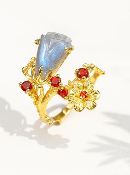 925 Sterling Silver Labradorite Rose Ring