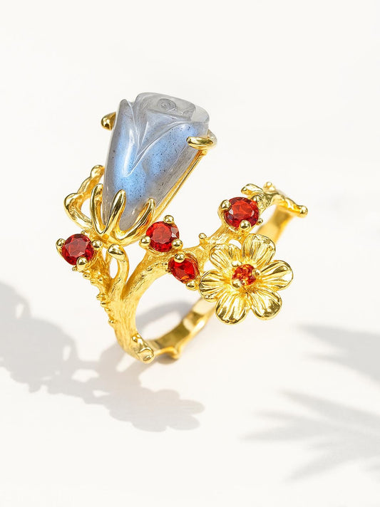 925 Sterling Silver Labradorite Rose Ring