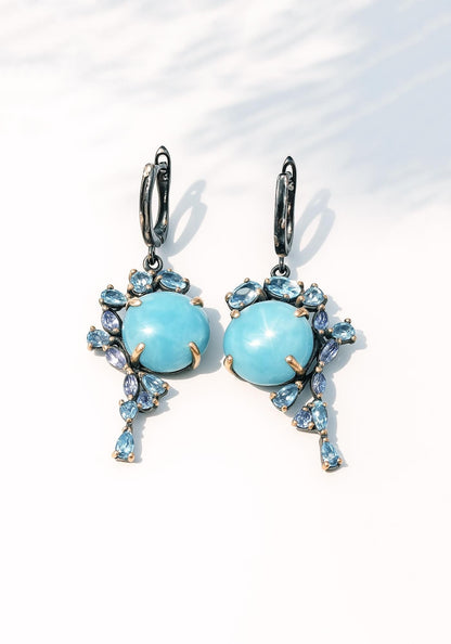 925 Sterling Silver Larimar Blue Earrings