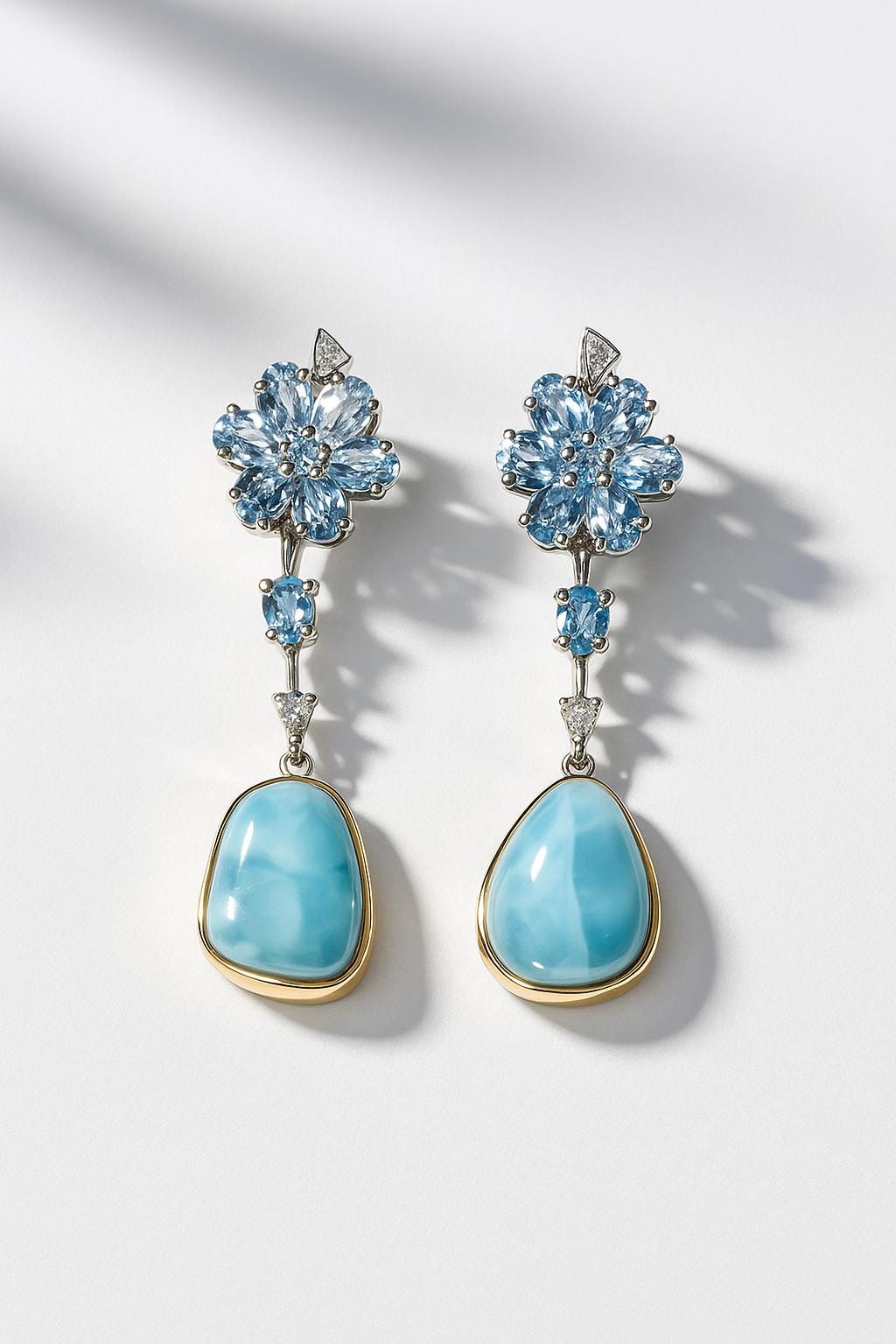 925 Sterling Silver Larimar Blue Flower Earrings