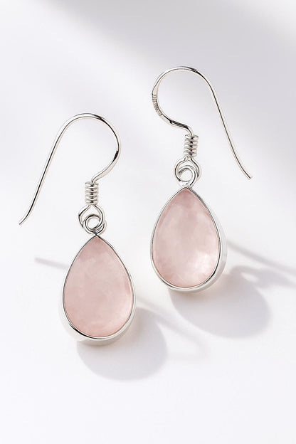 925 Sterling Silver Rose Quartz Teardrop Earrings