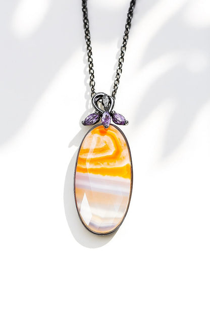 925 Sterling Silver Orange Agate Oval Necklace