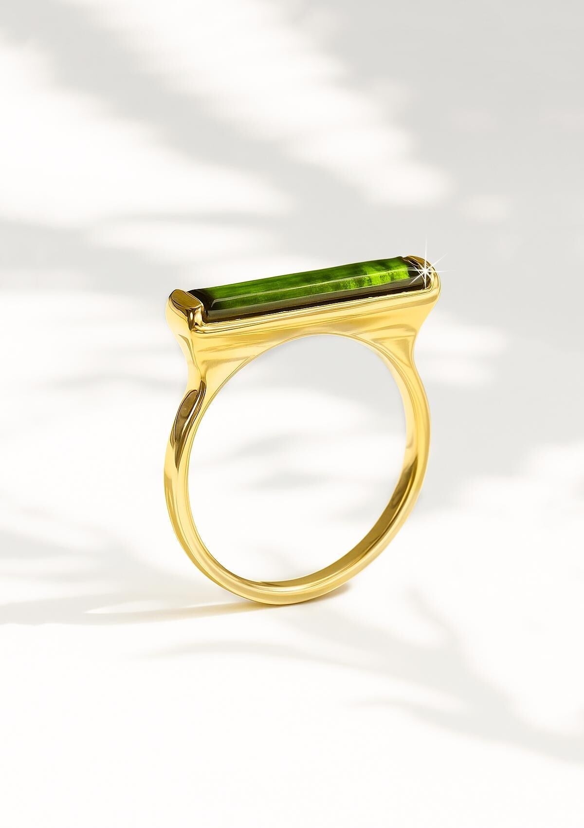 14K Solid Gold Tourmaline Long Bar Ring