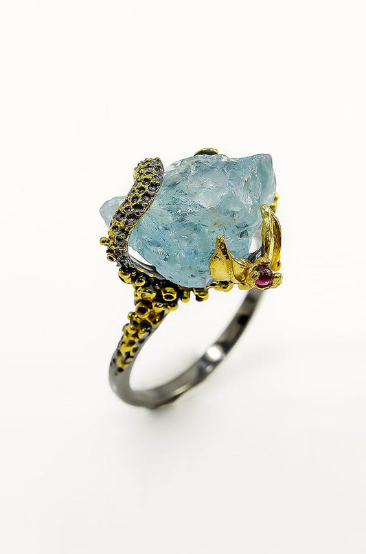 925 sterling silver aquamarine octopus ring