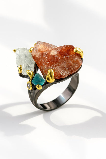 925 sterling silver orange spessartite cluster ring