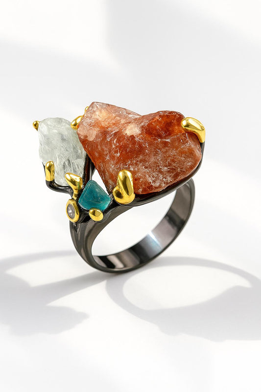 925 sterling silver orange spessartite cluster ring