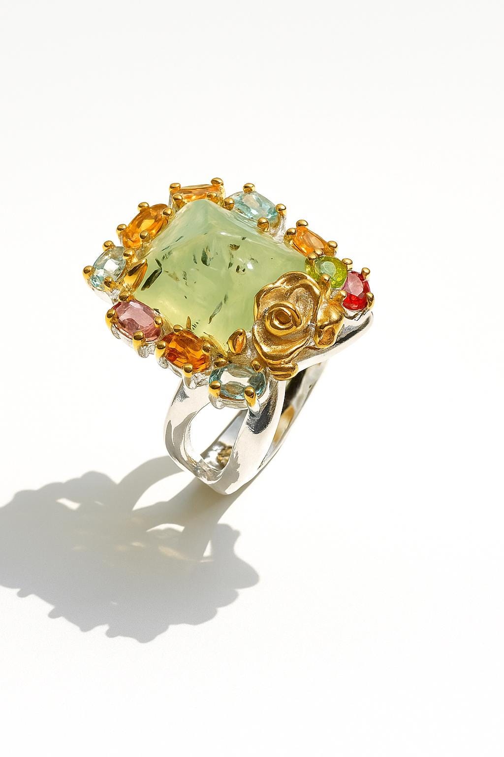 925 sterling silver green prehnite forest ring