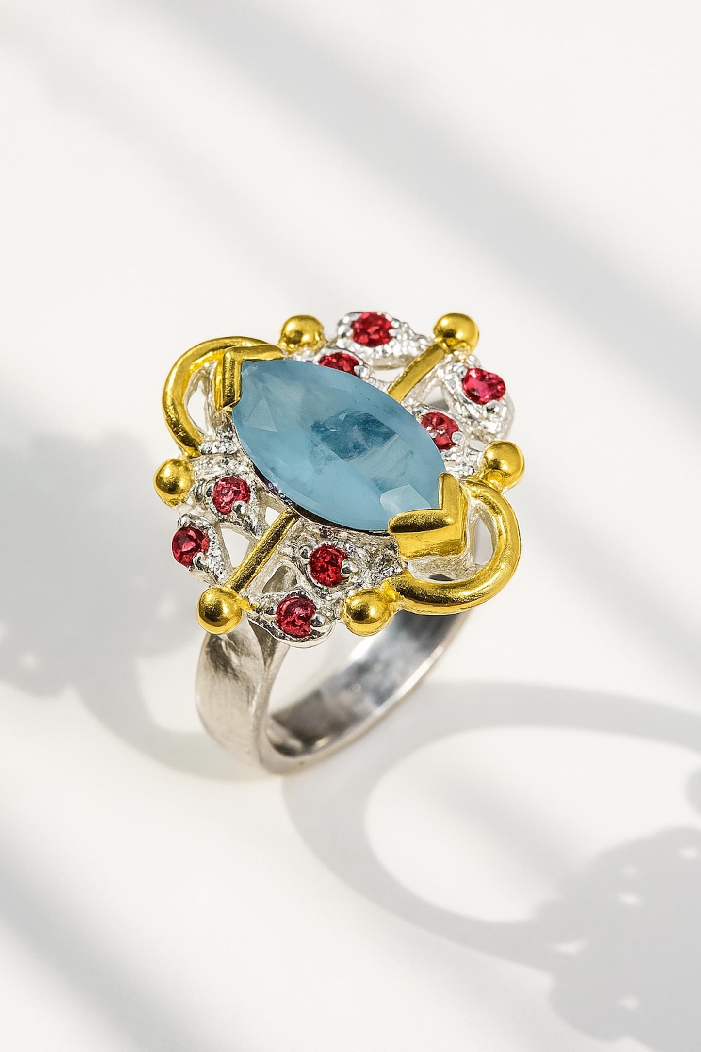 925 sterling silver marquise aquamarine ring