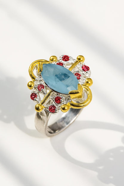 925 sterling silver marquise aquamarine ring