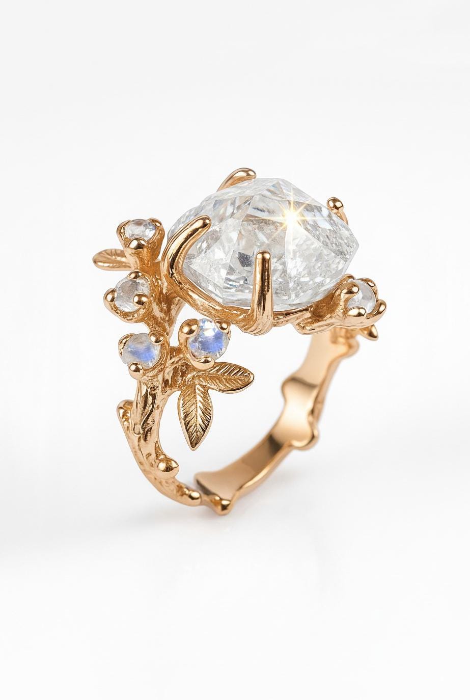 14K solid gold raw herkimer diamond ring