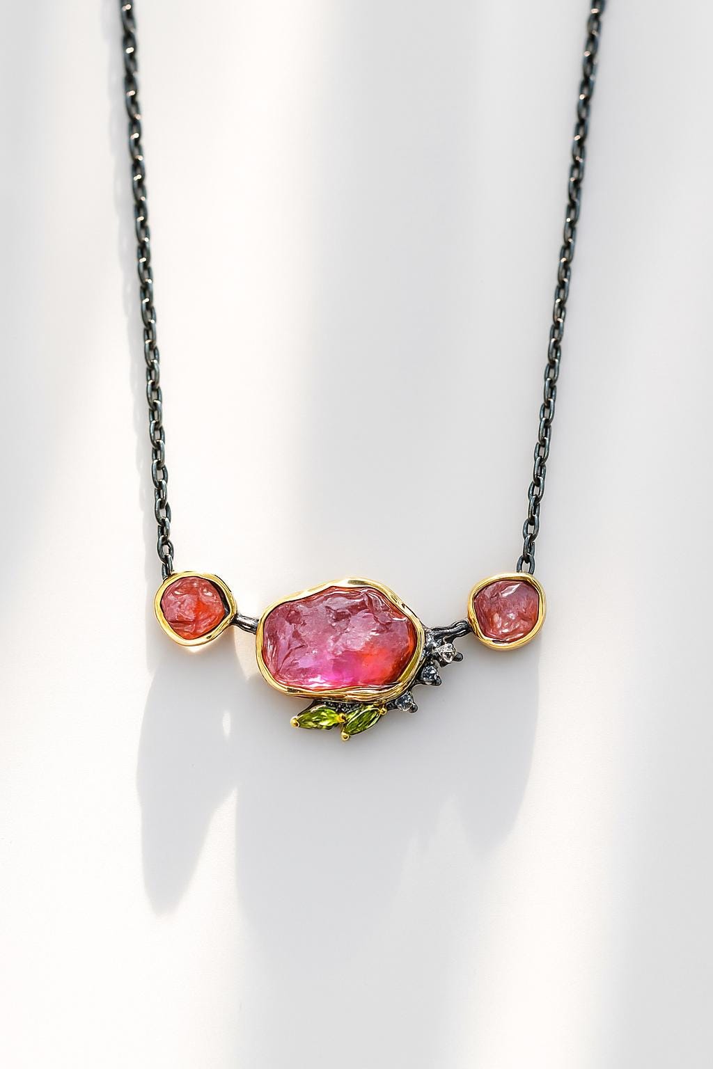 925 sterling silver pink ruby rough bar necklace