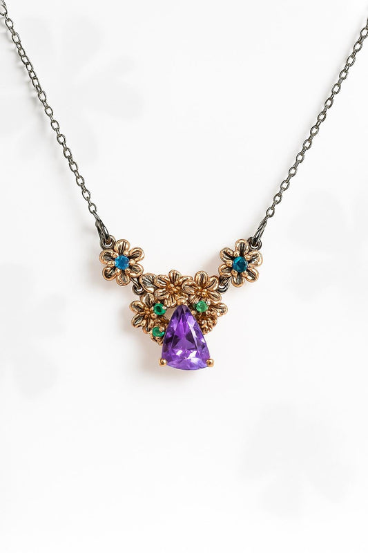 925 Sterling Silver Amethyst Cottagecore Necklace