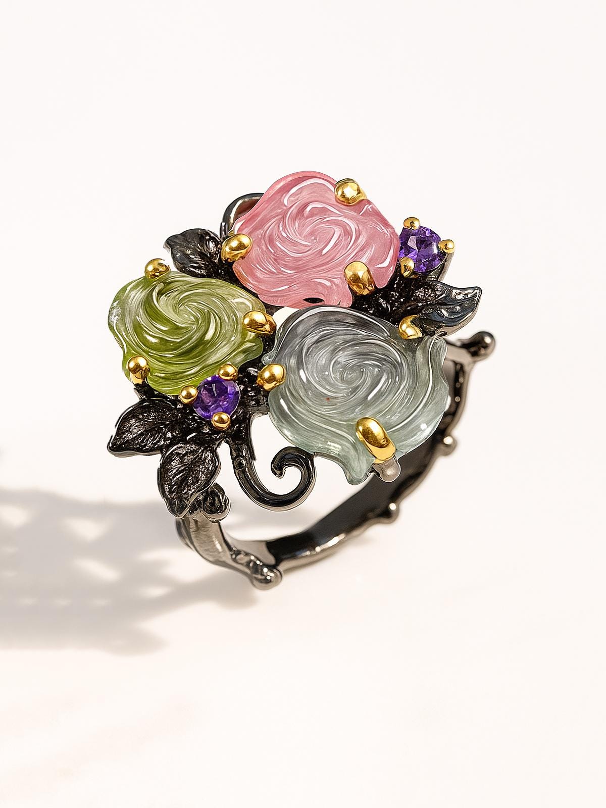 925 Sterling Silver Bouquet Tourmaline Flower Ring