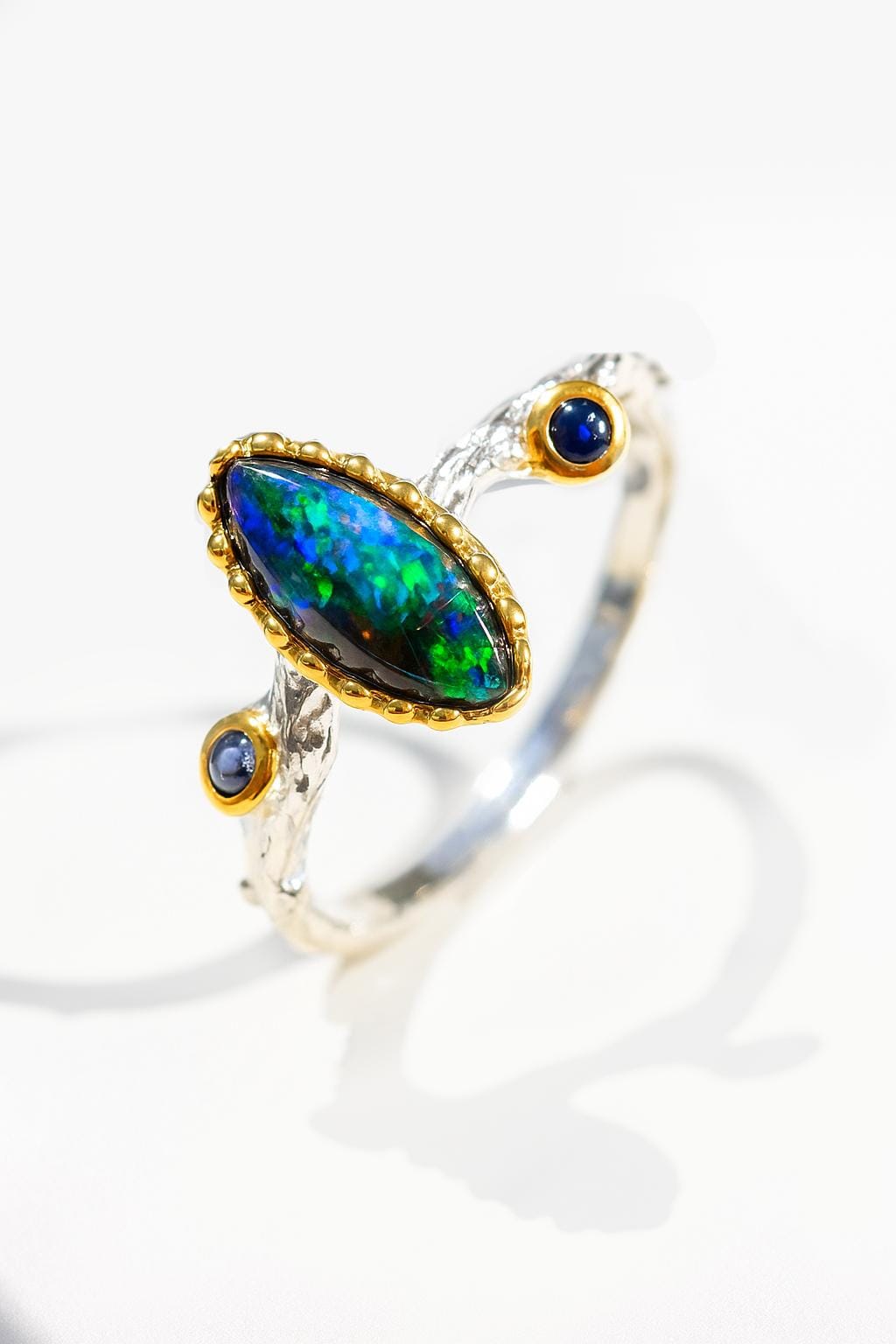 925 Sterling Silver Black Opal Branch Ring