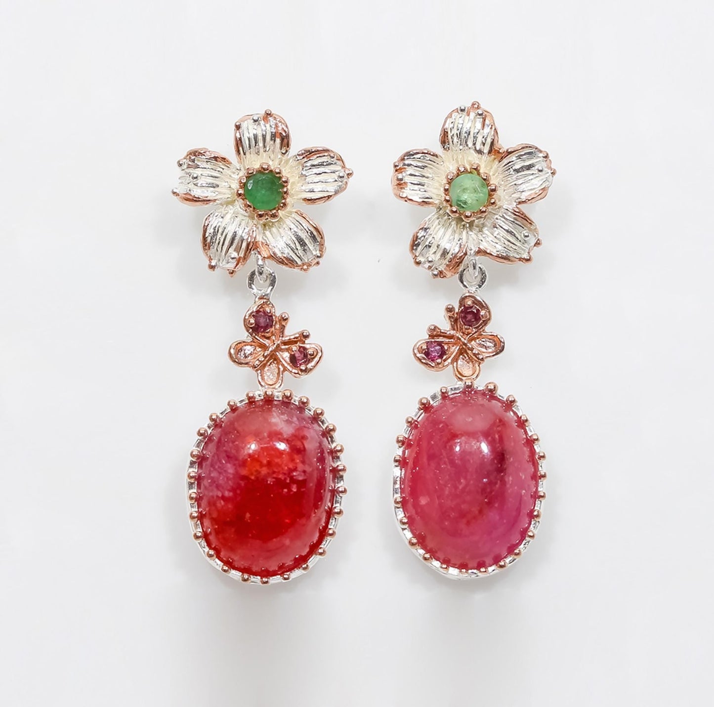 925 Sterling Silver Ruby Flower Earrings