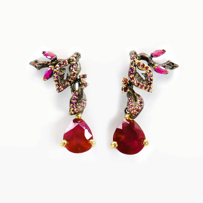 925 Sterling Silver Ruby Leaf Earrings