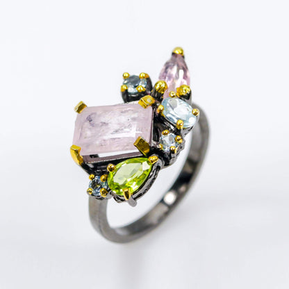 925 Sterling Silver Morganite Cluster Ring