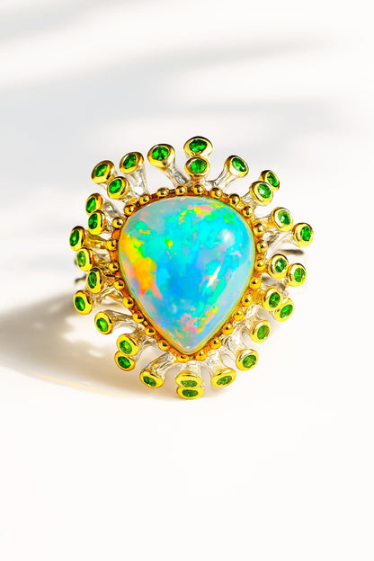 925 Sterling Silver Rainbow Opal Ring