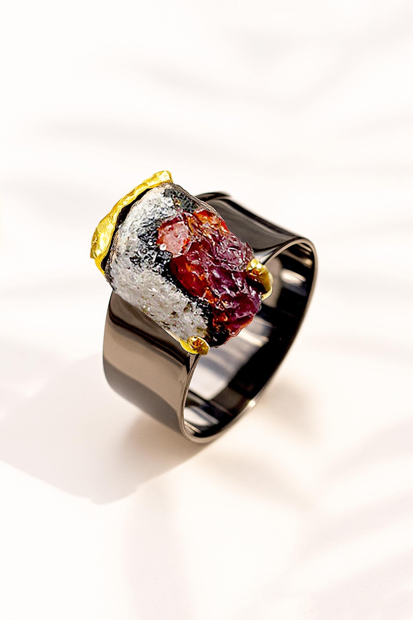 925 Sterling Silver Raw Red Ruby Wide Band Ring