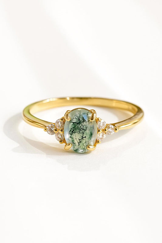 925 Sterling Silver Moss Agate Promise Ring
