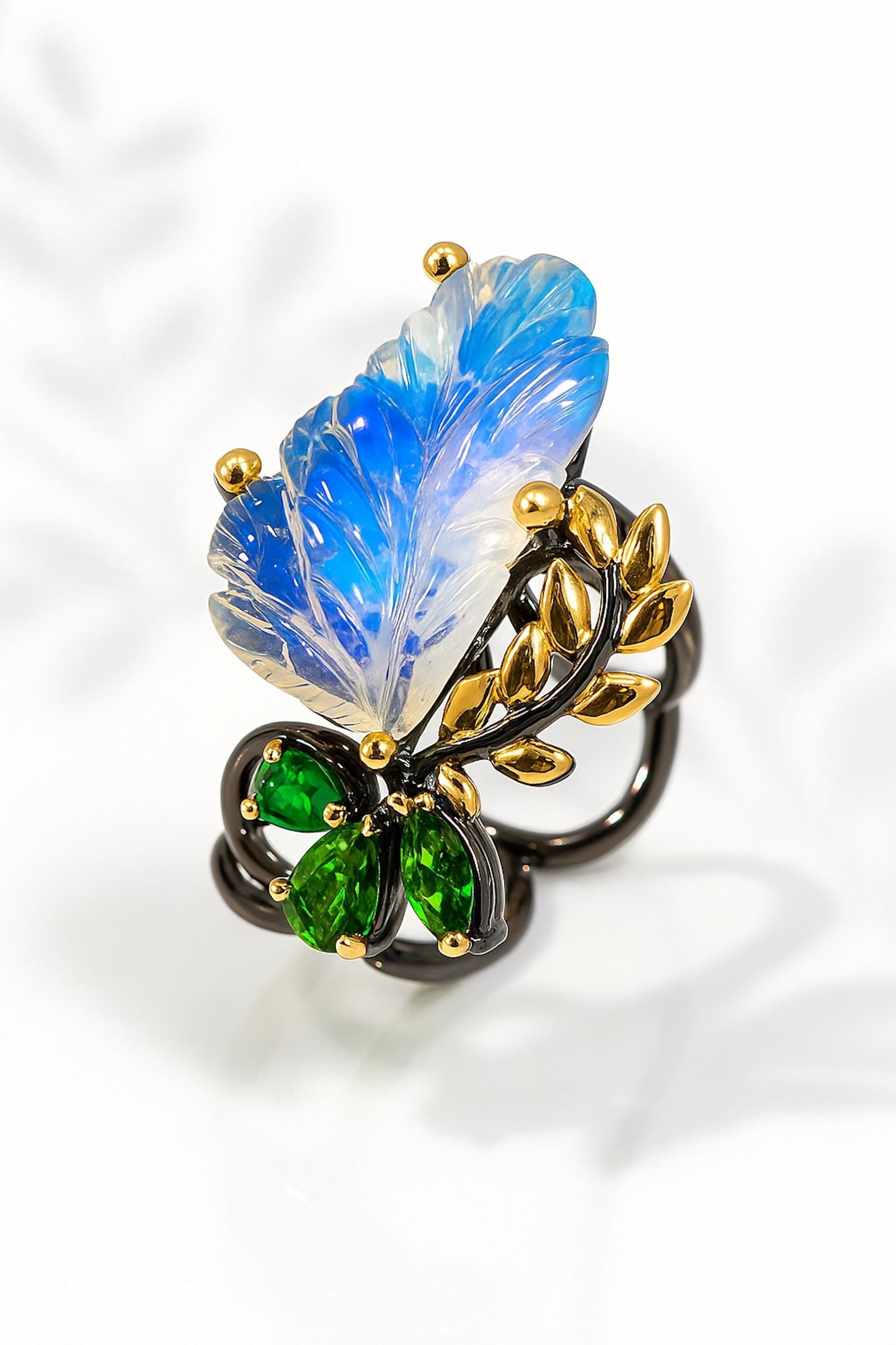 925 Sterling Silver Rainbow Moonstone Leaf Ring