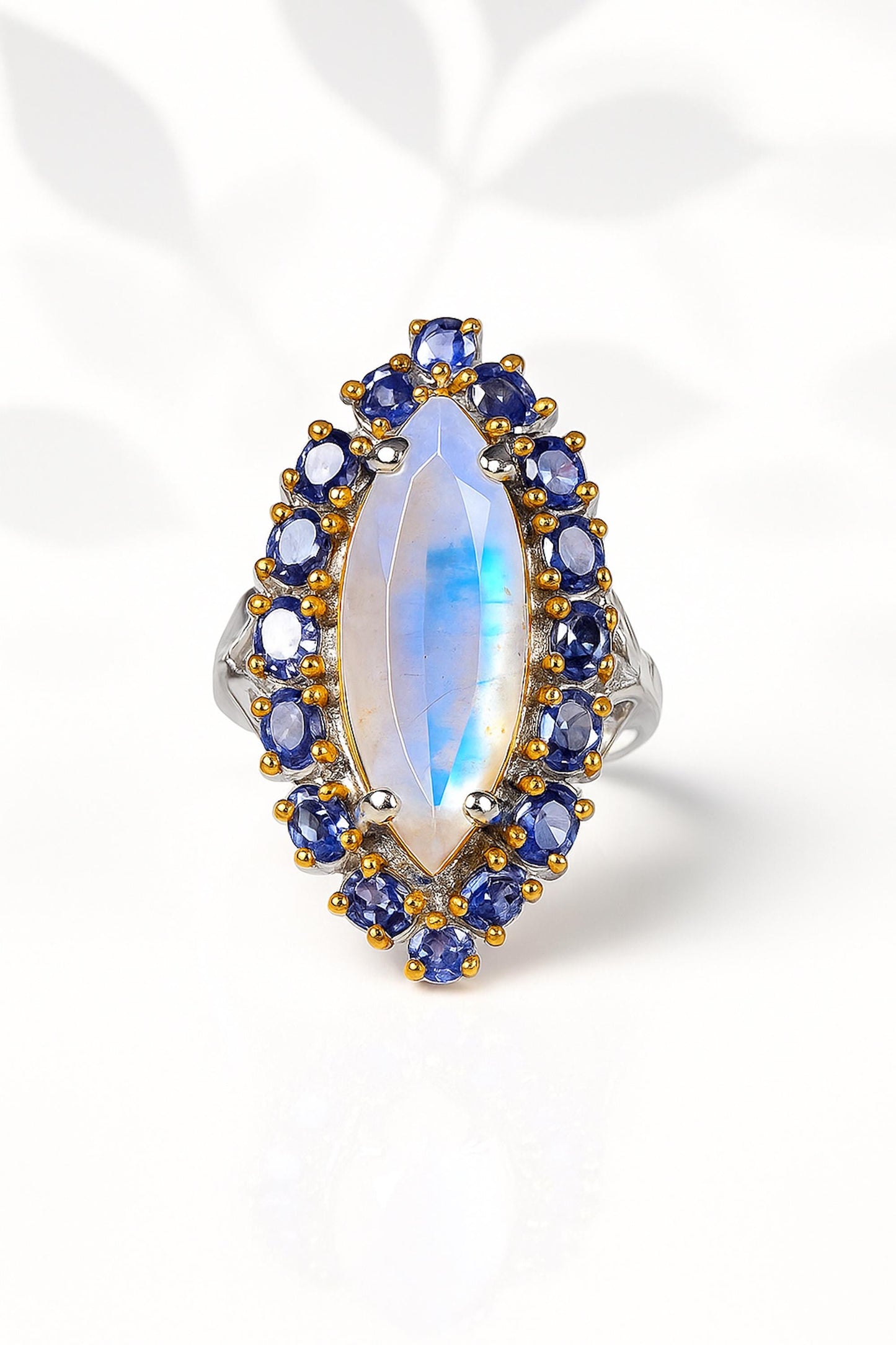 925 Sterling Silver Rainbow Moonstone Marquise Ring