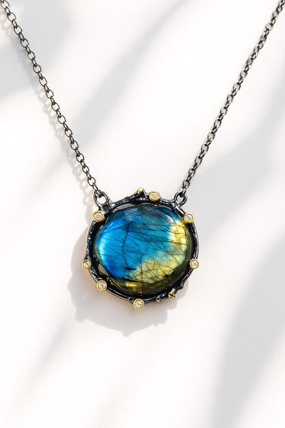 925 Sterling Silver Labradorite Round Necklace