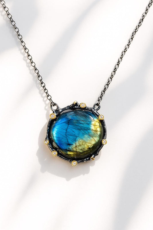 925 Sterling Silver Labradorite Round Necklace