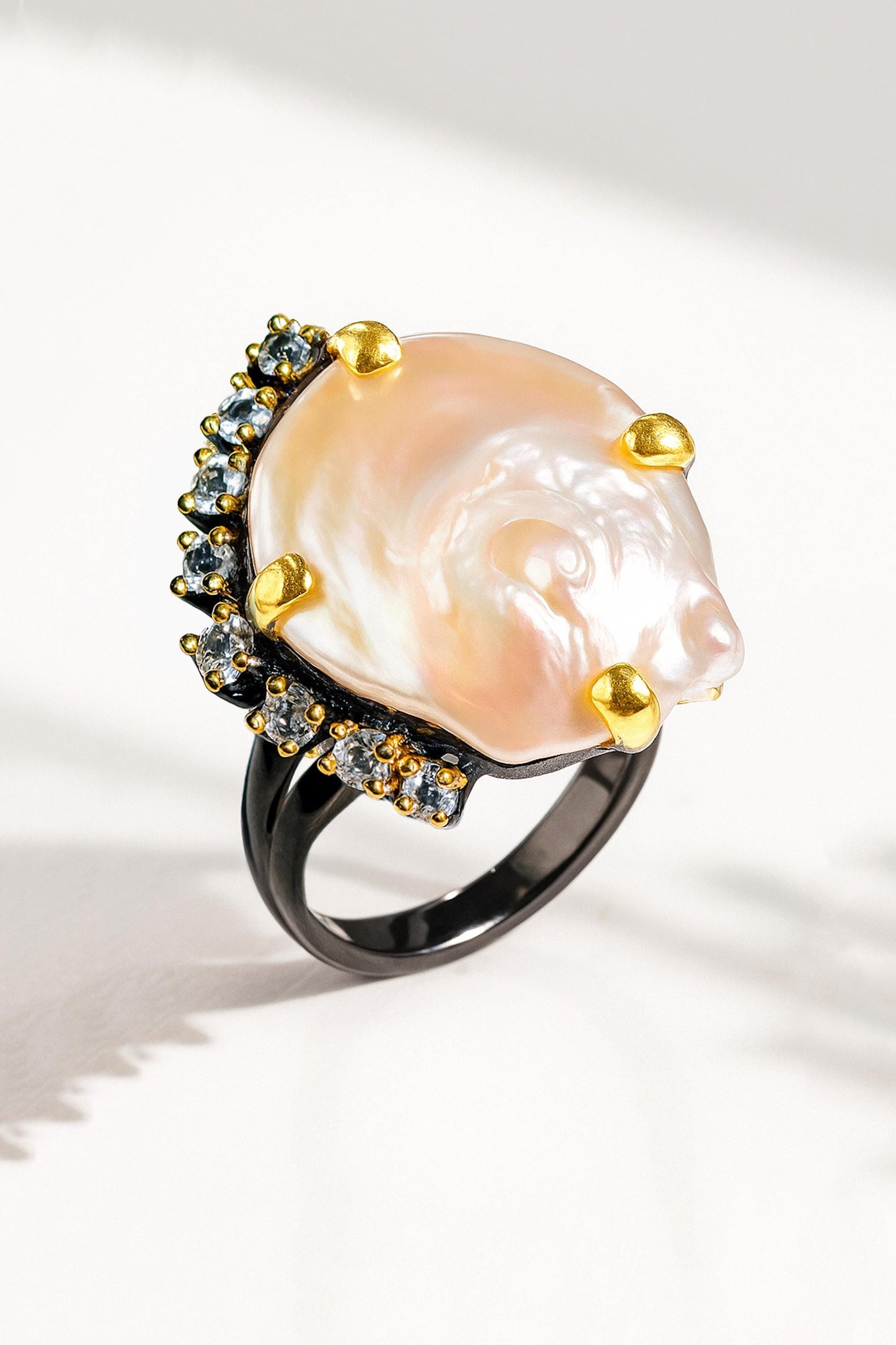 925 Sterling Silver Baroque Pearl Statement Ring