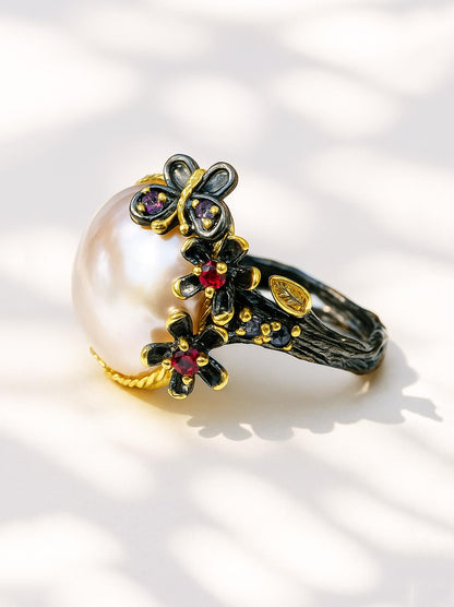 925 Sterling Silver Baroque Pearl Statement Ring