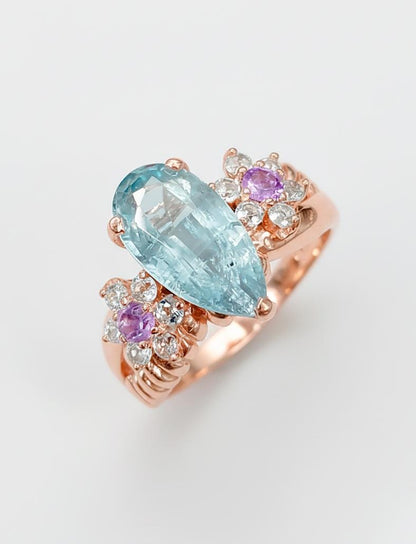 925 Sterling Silver Aquamarine Ring, worn look
