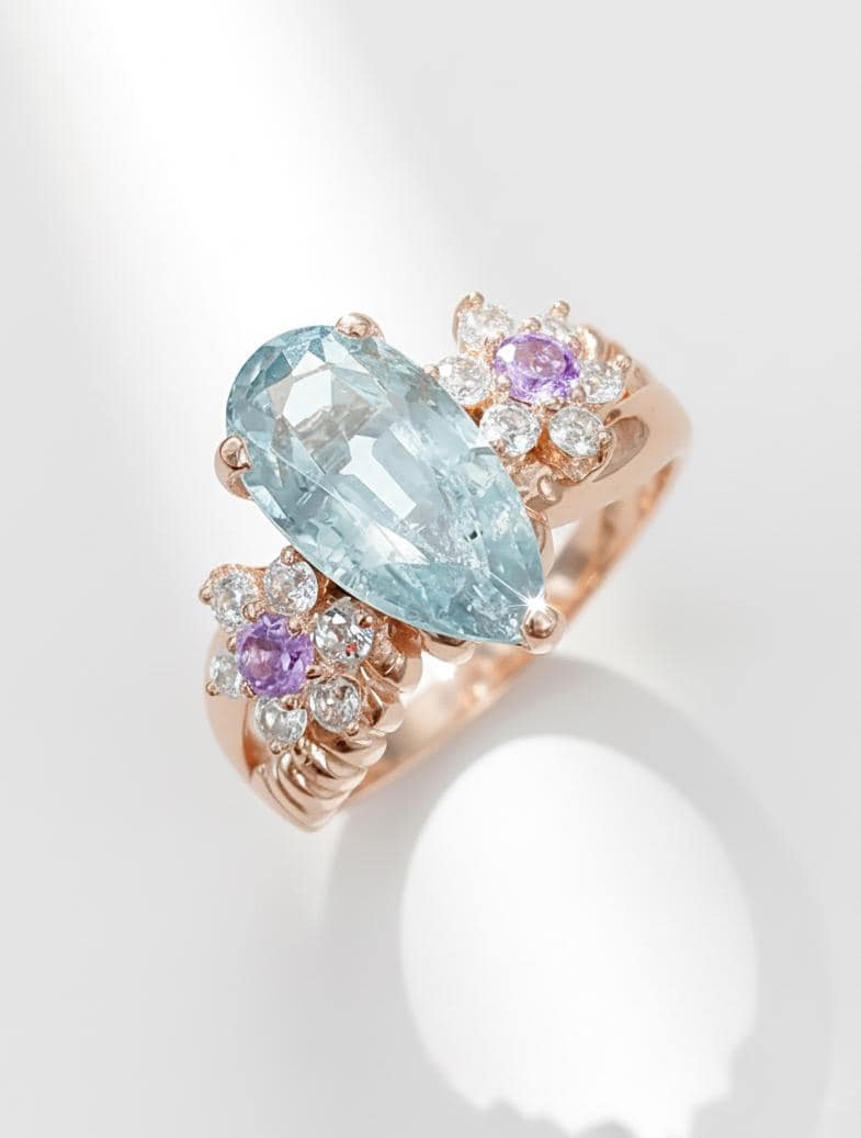 925 Sterling Silver Aquamarine Ring, band detail