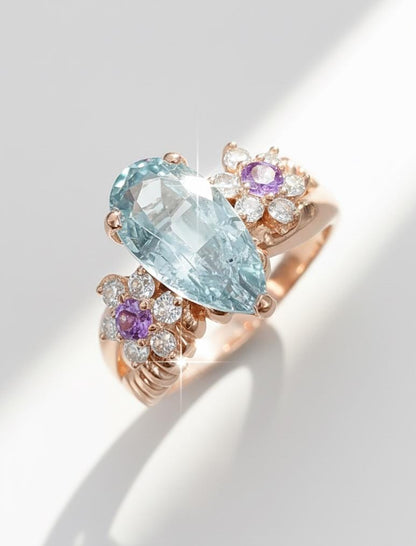 925 Sterling Silver Aquamarine Ring, texture close-up