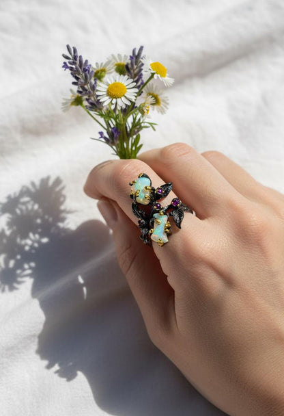 925 Sterling Silver Fire Opal Branch Ring