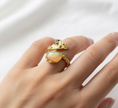 925 Sterling Silver Fire Opal Leaf Ring