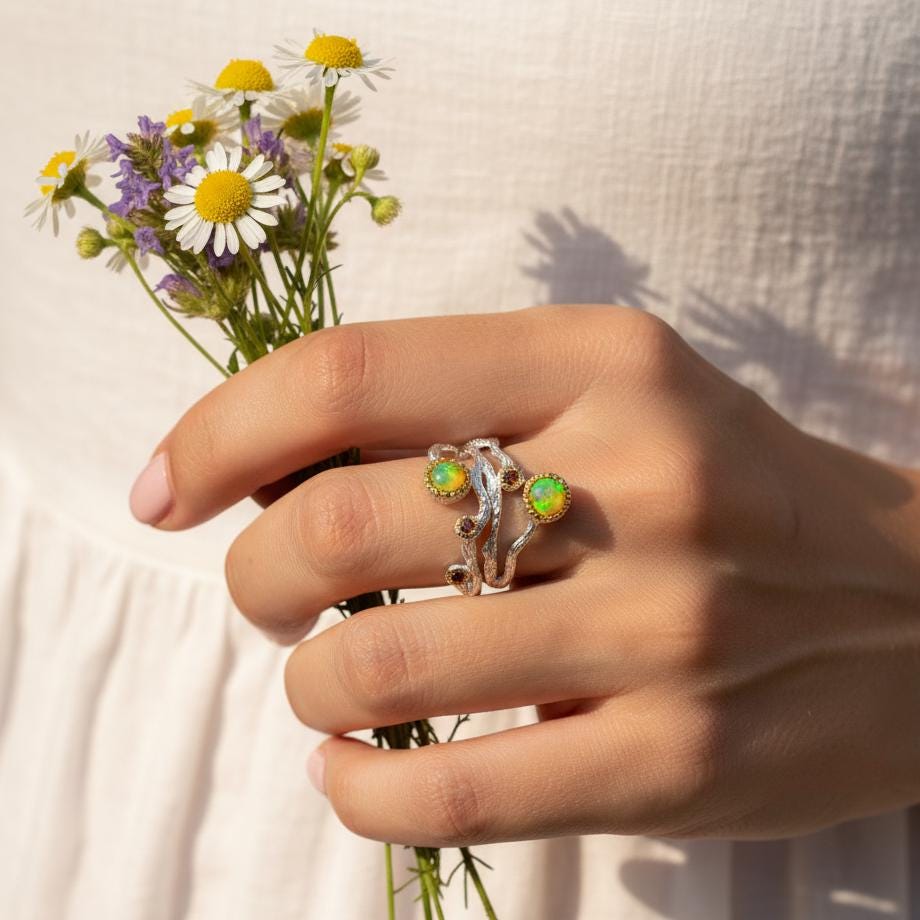 925 sterling silver fire opal wide band ring