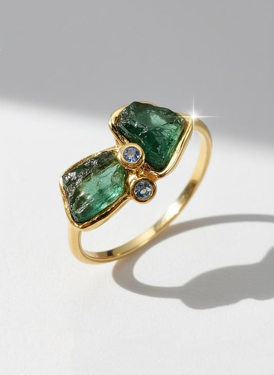 925 Sterling Silver Raw Tourmaline Toi et Moi Ring