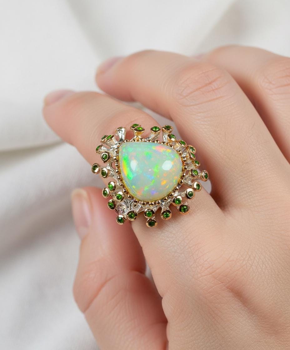 925 Sterling Silver Rainbow Opal Ring