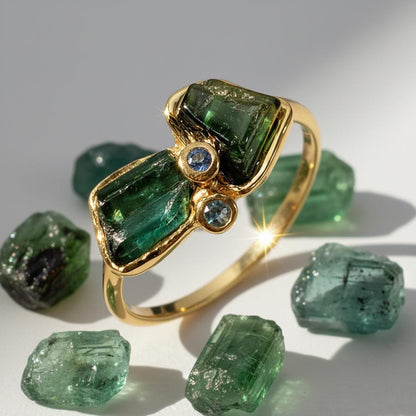 925 Sterling Silver Raw Tourmaline Toi et Moi Ring