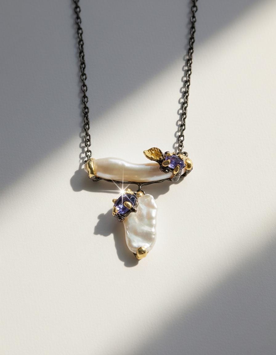 925 Sterling Silver Freshwater Pearl Pencil Bar Necklace