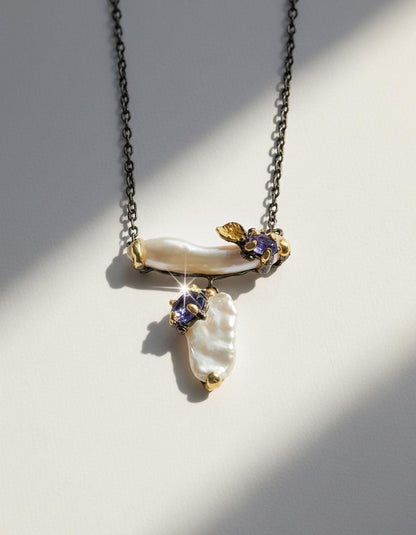 925 Sterling Silver Freshwater Pearl Pencil Bar Necklace