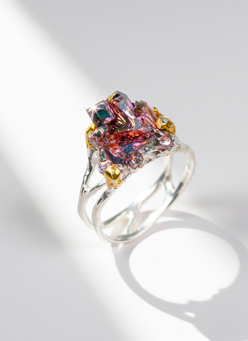 925 sterling silver rainbow bismuth rough ring