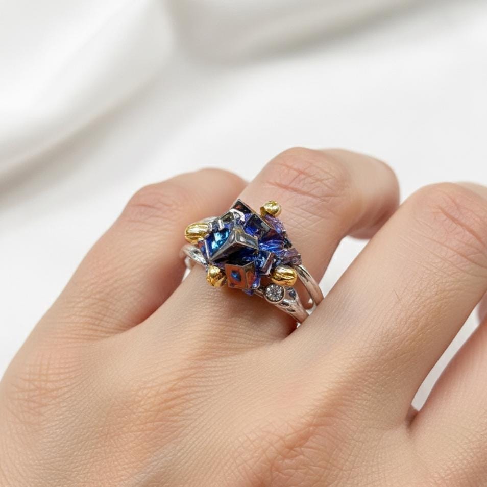 925 sterling silver rainbow bismuth rough ring
